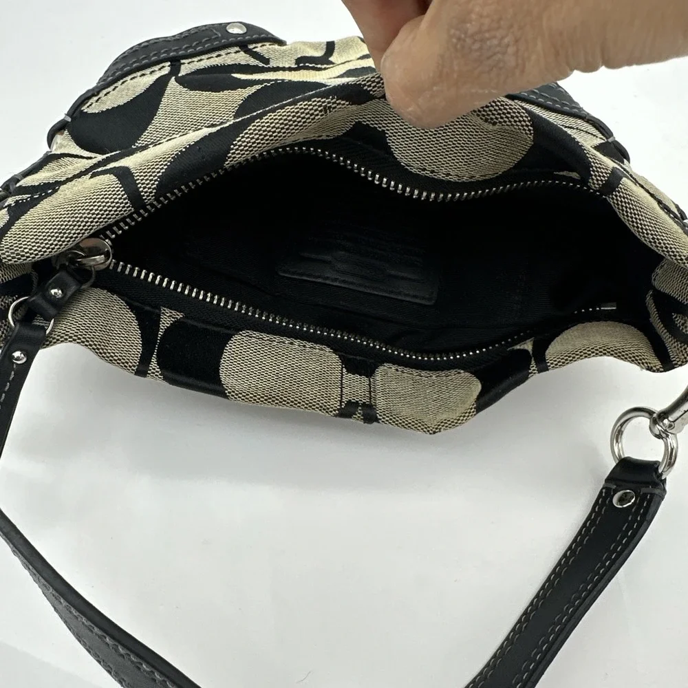 Y2K Coach Mini Carly Black Signature Jacquard Leather Demi Shoulder Bag Read